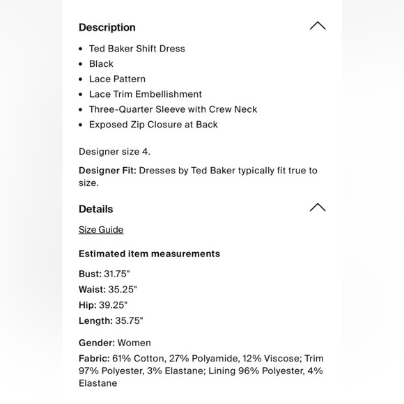 Ted Baker Women Black Ameera Scallop Hem Lace Dress Peter Pan Collar US Size 10 - Picture 6 of 10